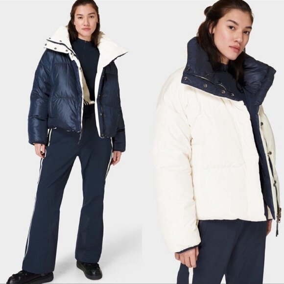 Sweaty Betty Downfill Puffer Reversible Jacket Navy White Size Large